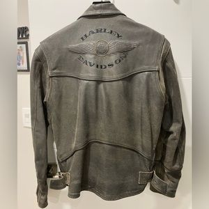 Vintage Harley Davidson Men's Billings Distressed Brown Leather Jacket